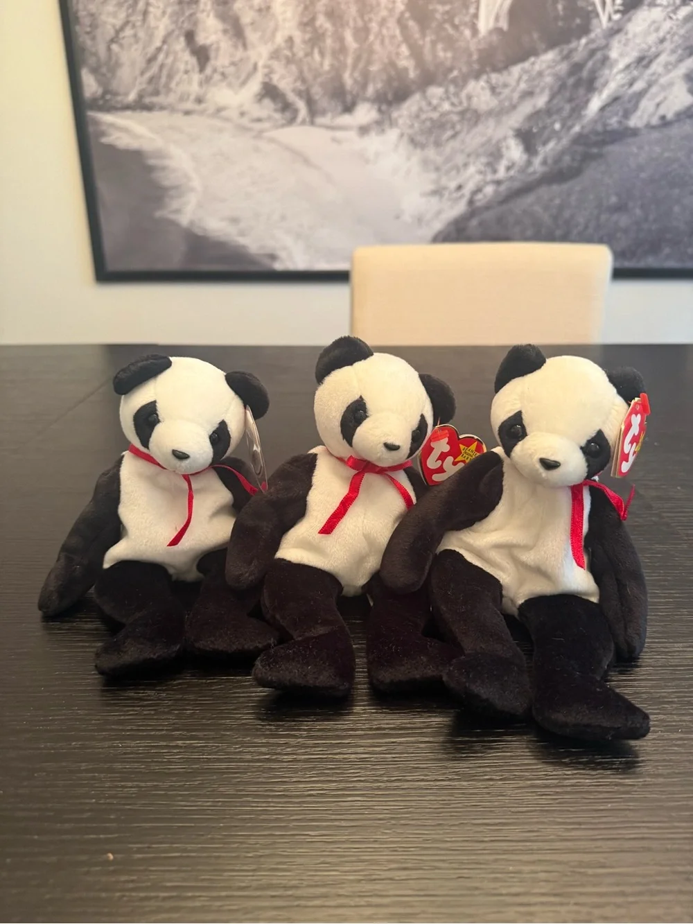 NWT Vintage Ty Beanie Babies Bundle of (3) Fortune Panda Bears Stuffed Animals